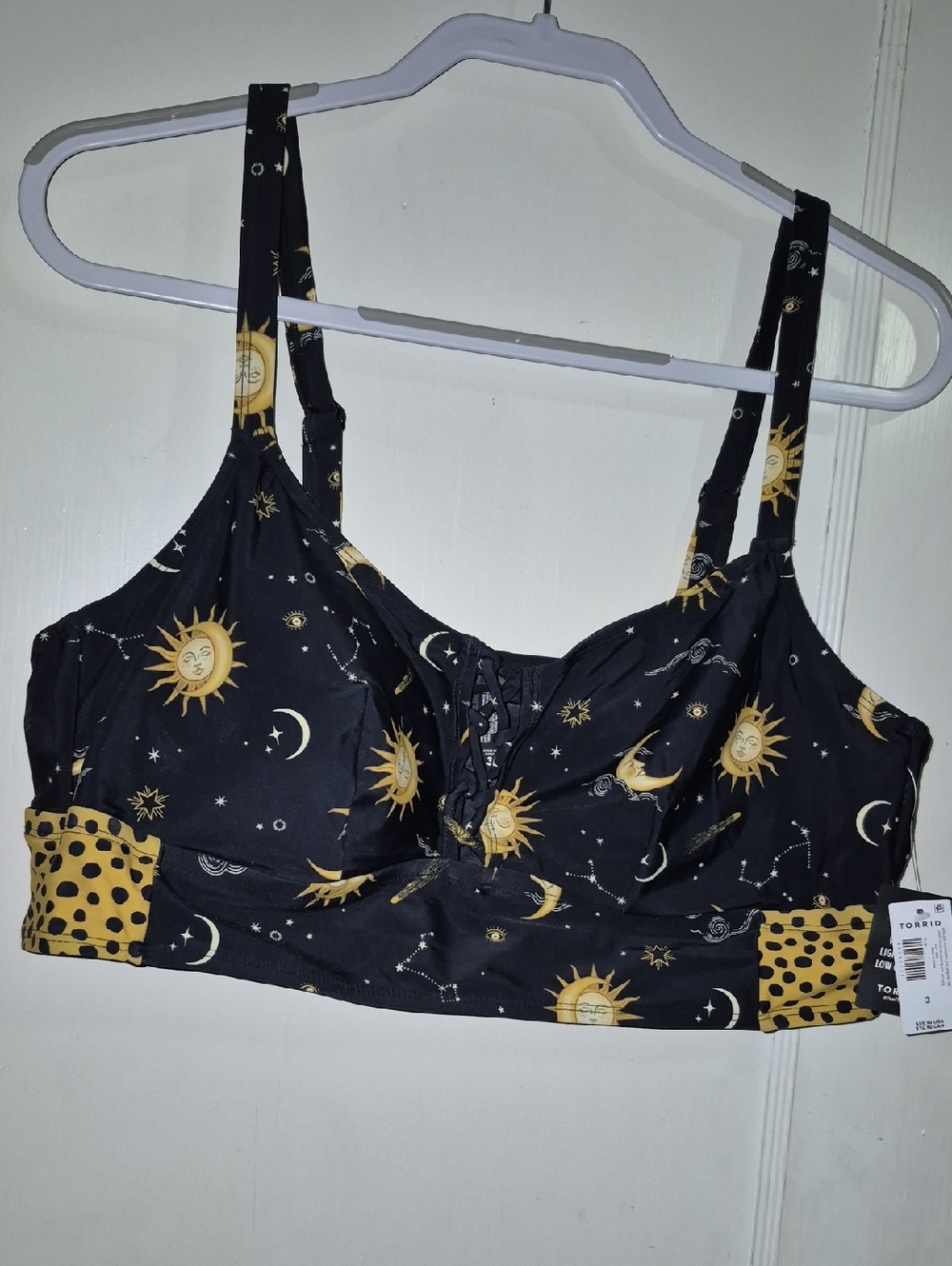 torrid Black and Gold Celestial Lace-Up Bikini Top